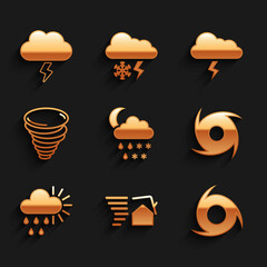 Set Cloud with snow, rain, moon, Tornado swirl, Cloudy and sun, Storm and icon. Vector