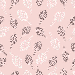 Dusty rose color pattern, doodle floral vector texture, rose color seamless pattern in hand-drawn style, texture with floral elements, pattern with cones