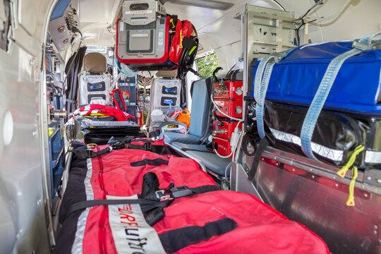 DRF Luftrettung, German Air Rescue medical BK-117 helicopter interior.