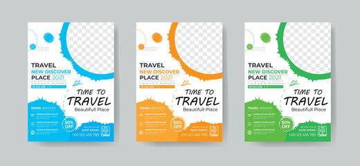 Travel Flyer Template Layout with 3 Colorful Accents and Grayscale Elements