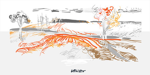 A quick vector sketch of an abstract autumn landscape. Graphics, artistic background.