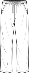 drawstring fastening elasticated waist easy pant flat sketch vector illustration - obrazy, fototapety, plakaty