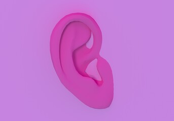 Surrealistic 3D illustration of an ear in the wall. 