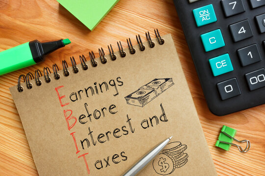 Earnings Before Interest and Taxes EBIT is shown on the business photo using the text