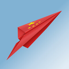 paper airplane with the flag of the country China