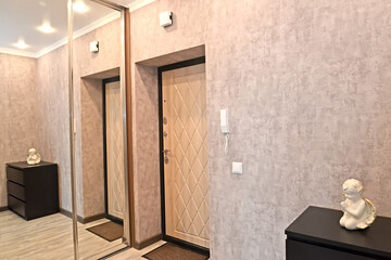 Mirrored wardrobe in the interior of the hallway