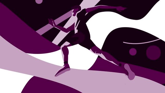 Abstract silhouette of a runner in slow motion, sportive background in purple colors. Motion. Side view of a man doing sports exercisesAbstract silhouette of a runner in slow motion, sportive