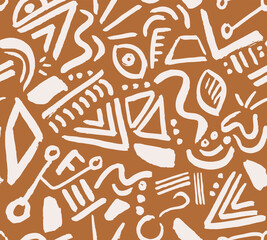 Hand Drawn Back to School Children Vector Seamless Pattern. Beige Trendy  Doodles and Elements for Textile, Wrapping Paper, Invitations, Banners etc.