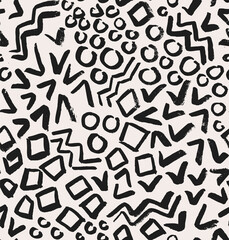 African Ethnic Hand Drawn Vector Seamless Pattern. Organic Nature Black and White Design for Fabric, Wrapping Paper, Gift Cards etc.