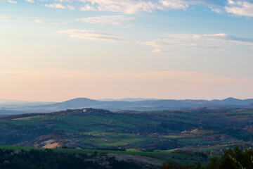 sunrise over the mountains. View on Kalwaria Pacławska