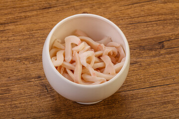 Marinated squid slices in the bowl