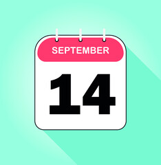 September day 14. Red and white on blue background - Calendar Icon - Vector Illustration