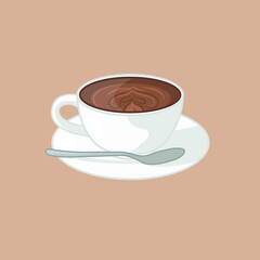 Illustration of a cup with coffee and a pattern of foam and a spoon