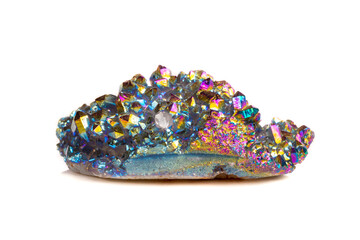 Macro mineral stone Titanium Quartz, Flame Aura Quartz on a white background