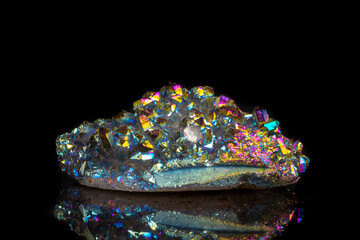 Fototapeta premium Macro mineral stone Titanium Quartz, Flame Aura Quartz on a black background