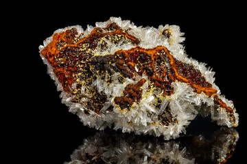 Macro mineral stone crystals Hemimorphite rock on a black background