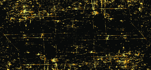 Golden grunge black and white background. Splashes gold texture. Brush stroke design element. Grunge background pattern of cracks, scuffs, chips, stains, ink spots, lines. sign or signboard.