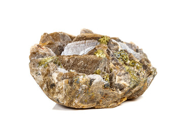 Macro mineral stone Barit Pyrit on a white background