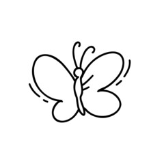Butterfly in doodle style isolated on white background. Signature Icon. Vector outline illustration. Can be used as an icon or symbol. Decor element. Hand drawn black sketch
