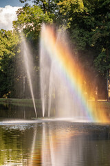 Rainbow over the fountain.