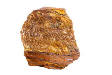 Macro mineral stone Tiger's eye in the breed on a white background