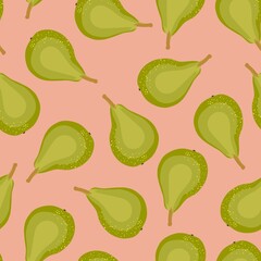 Stylish pear seamless pattern in scandinavian style. Fruit illustration. Natural seamless texture. Pink background.