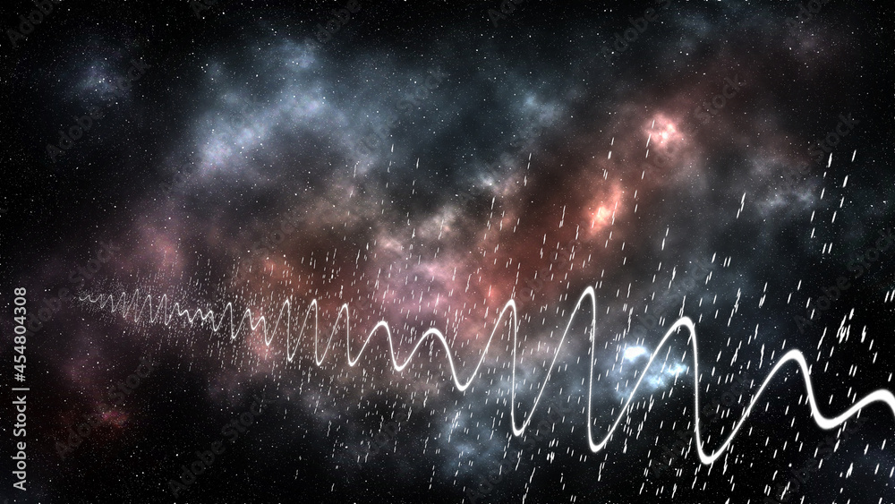 Wall mural sci-fi concept image illustration. unknown origin radio signal waves coming out from deep cosmos spa