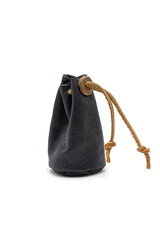 Isolated photos of a leather bag in a medieval style