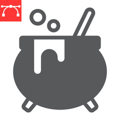 Witch cauldron glyph icon, holiday and halloween, witch pot vector icon, vector graphics, editable stroke solid sign, eps 10.
