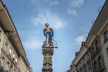 Fototapeta na wymiar Fountain of Justice (Gerechtigkeitsbrunnen) - one of the medieval fountains of Bern Old Town - Bern, Switzerland