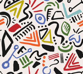 Hand Drawn Back to School Children Vector Seamless Pattern  Trendy  Doodles and Elements for Textile, Wrapping Paper, Invitations, Banners etc.