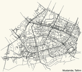 Detailed navigation urban street roads map on vintage beige background of the Tallinner quarter Mustamäe district of the Estonian capital city of Tallinn, Estonia