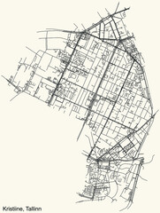 Detailed navigation urban street roads map on vintage beige background of the Tallinner quarter Kristiine district of the Estonian capital city of Tallinn, Estonia