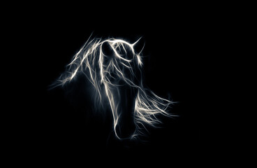 stylized horse illustration on black background
