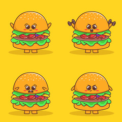 set of cute burger illustration