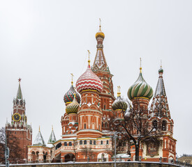 St. Basil's Cathedral on Red Square in Moscow at winter