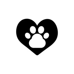 Animal paw footprint  in heart - vector icon. Pets sign.