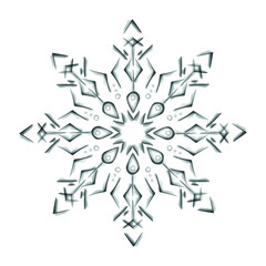 Vector image. Watercolor snowflake for christmas decoration. Symmetrical hand-drawn snowflake. Print for wrapping paper, christmas (xmas) decorations, gifts.