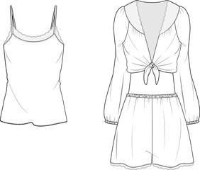 Women sleepwear set technical drawing vector