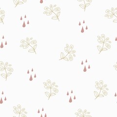 cute pattern of drops and flowers on a light background, simple print for printing on fabric, covers of children's albums and invitations