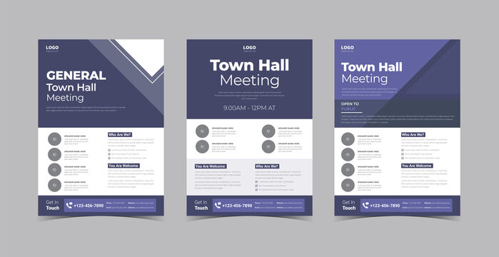 Townhall Meeting Flyer Design Template Bundle. Virtual Town Hall Meeting Conference Poster Leaflet Design. Flyer Design 3 In 1 Template Bundle