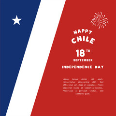 Square Banner illustration of Chile independence day celebration. Waving flag and hands clenched. Vector illustration.
