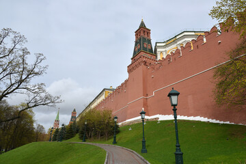Towers of the Moscow Kremlin and Alexander Garden.