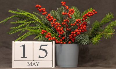 Memory and important date May 15, desk calendar - spring season.