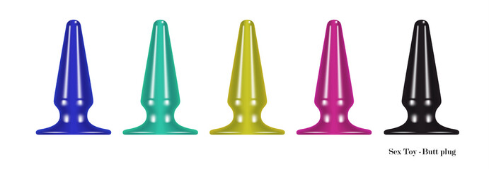 Sex toys are in the white background. Idea for advertising a sex shop. Vector illustration.