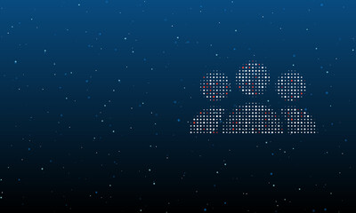 On the right is the people symbol filled with white dots. Background pattern from dots and circles of different shades. Vector illustration on blue background with stars
