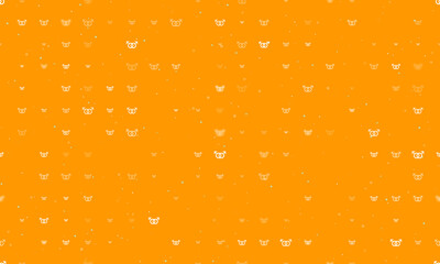 Seamless background pattern of evenly spaced white homosexual symbols of different sizes and opacity. Vector illustration on orange background with stars
