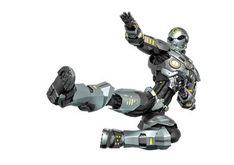 space knight is doing a kung fu jump