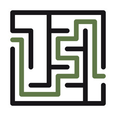 Abstract maze. Find right way. Isolated simple square maze black line on white background. Vector illustration.