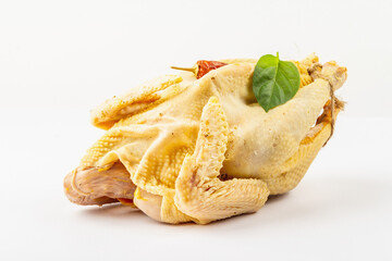 Whole free-range chicken poultry isolated on white background